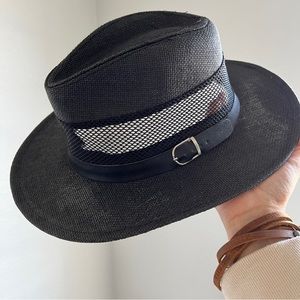 Womens Fedora Straw & Mesh Sun Hat